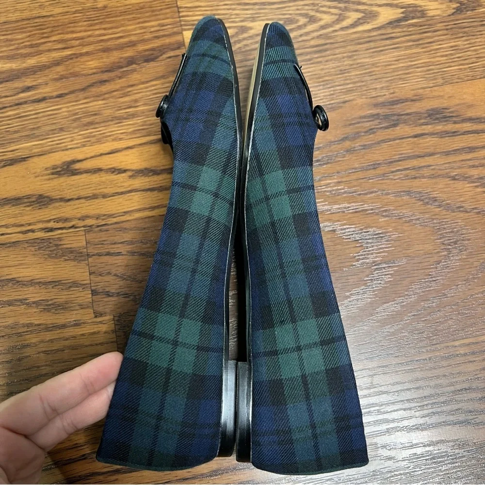 J.Crew Black Watch plaid tartan pointed-toe bow ballet flat size 8